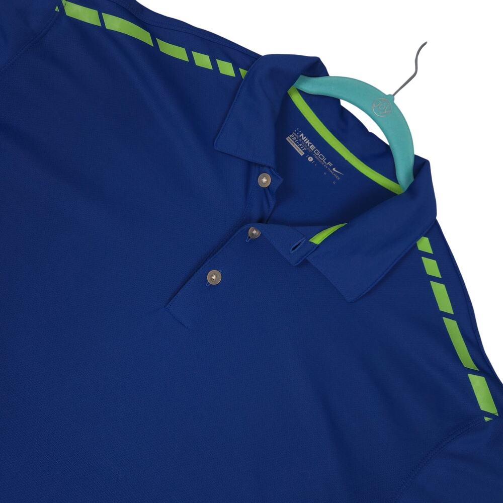 Nike Golf Dri-FIT Polo Shirt Mens Large Blue Green Stripe Athletic Fit